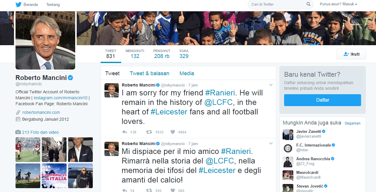 Tweet Roberto Mancini