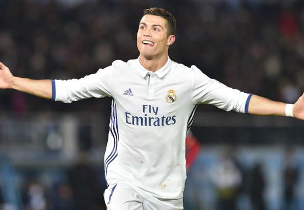 Selebrasi Ronaldo setelah mencetak gol