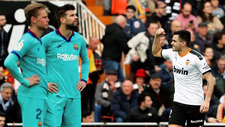 Maximilliano Gomez Merayakan Gol Pada Laga Valencia Vs Barcelona Di Laliga Spanyol 2019 20 Sabtu 25 01 20 169